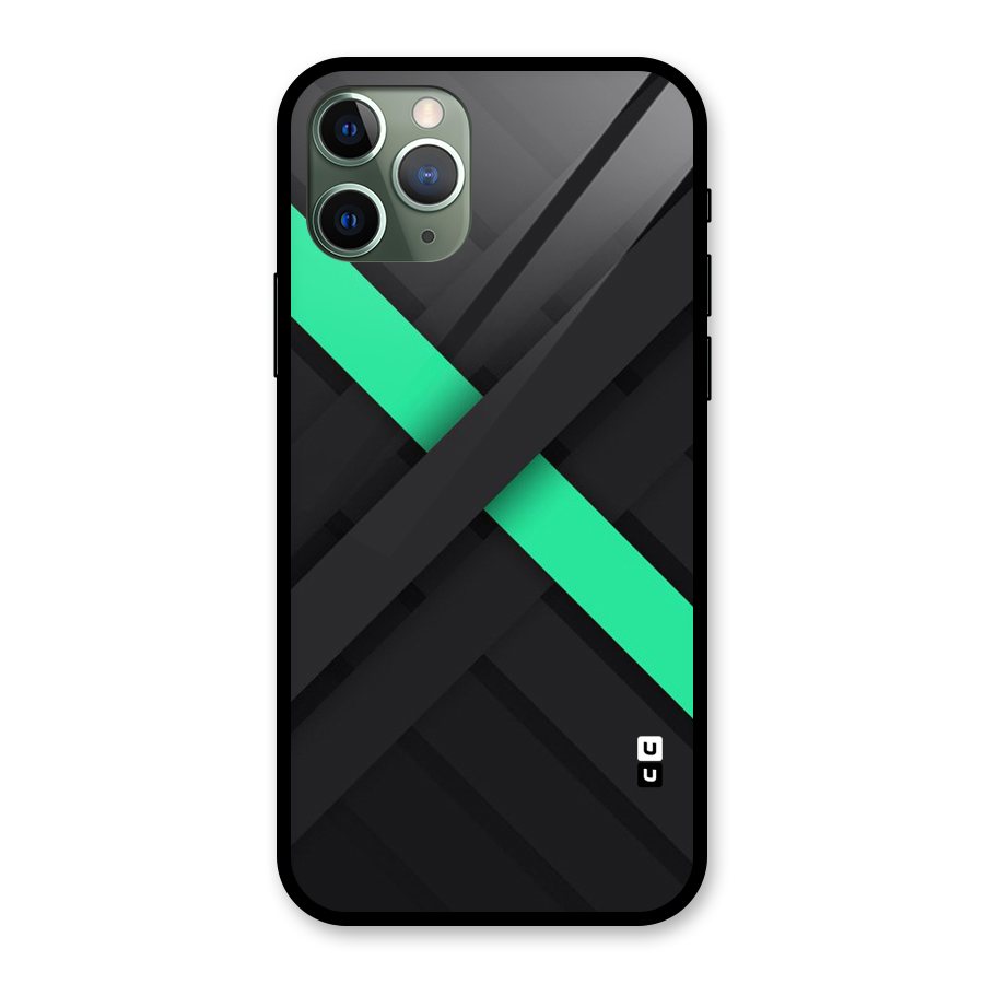 Green Stripe Diagonal Glass Back Case for iPhone 11 Pro