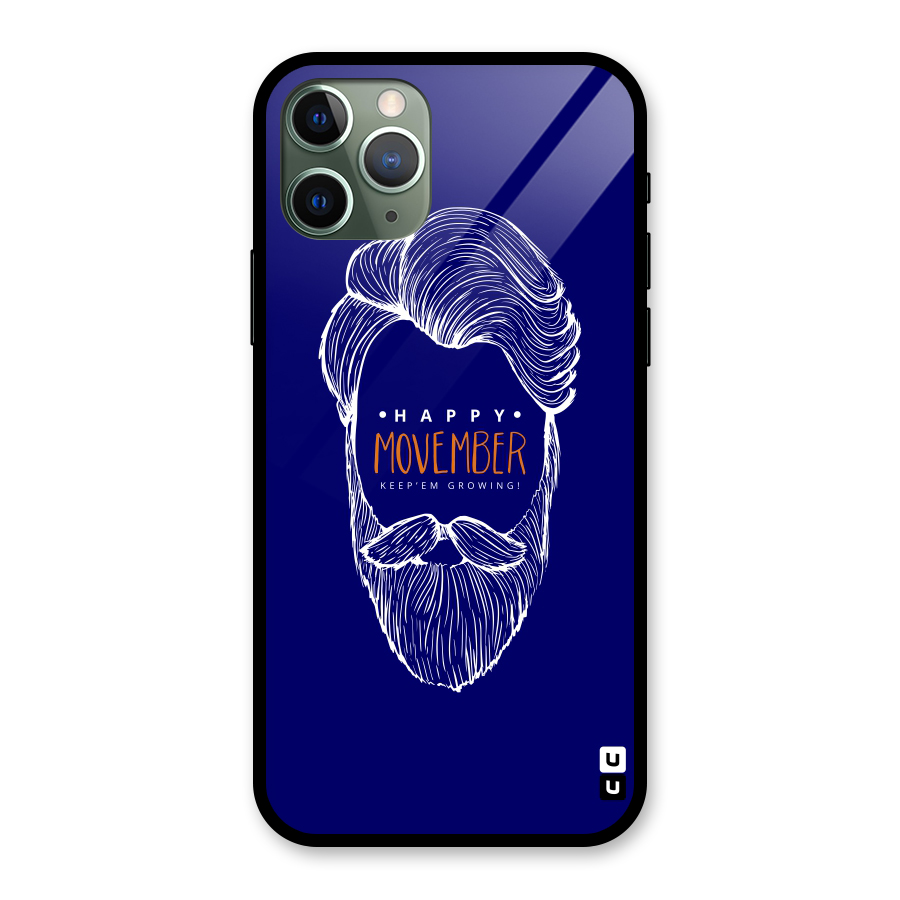 Happy Movember Blue Glass Back Case for iPhone 11 Pro