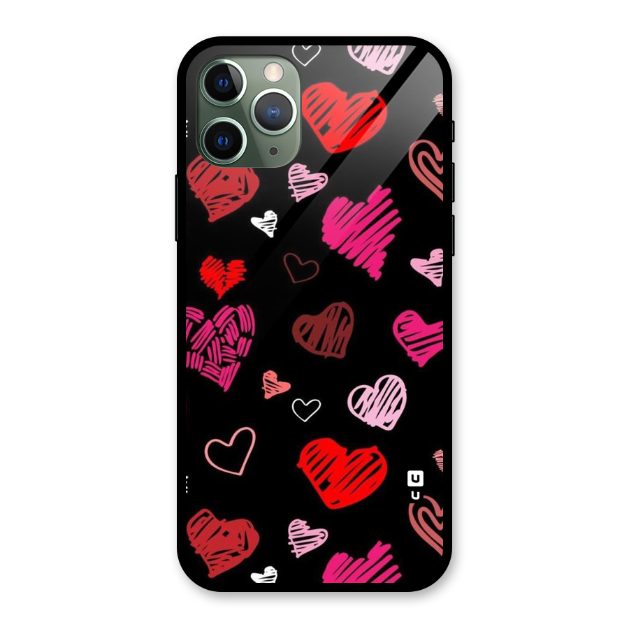 Hearts Art Pattern Glass Back Case for iPhone 11 Pro