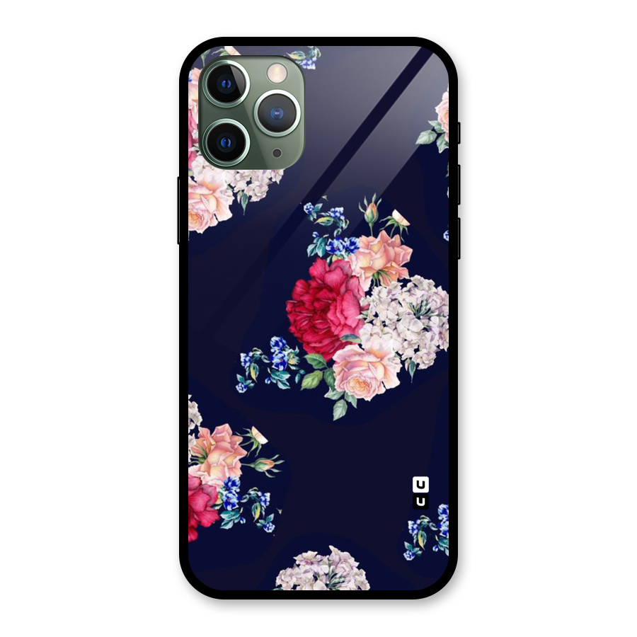 Magenta Peach Floral Glass Back Case for iPhone 11 Pro