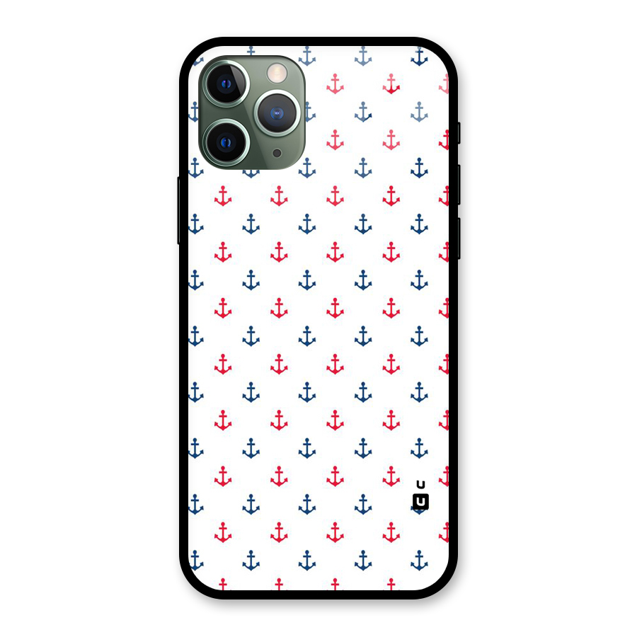 Minimal Anchor Pattern Glass Back Case for iPhone 11 Pro