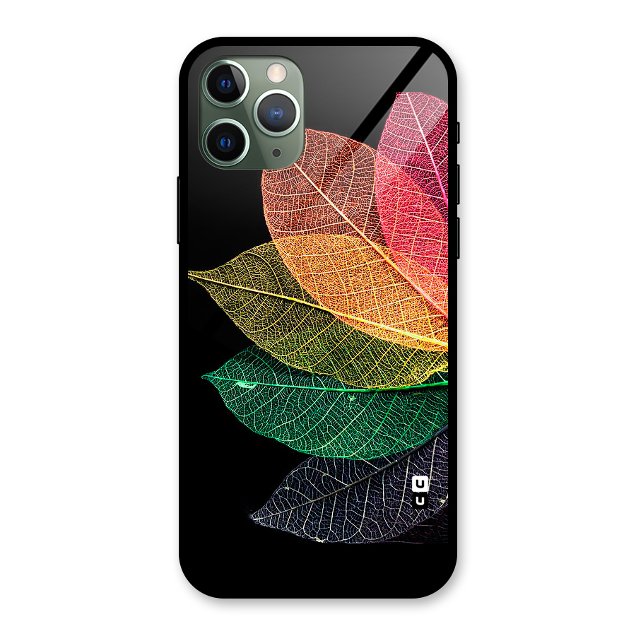 Net Leaf Color Design Glass Back Case for iPhone 11 Pro