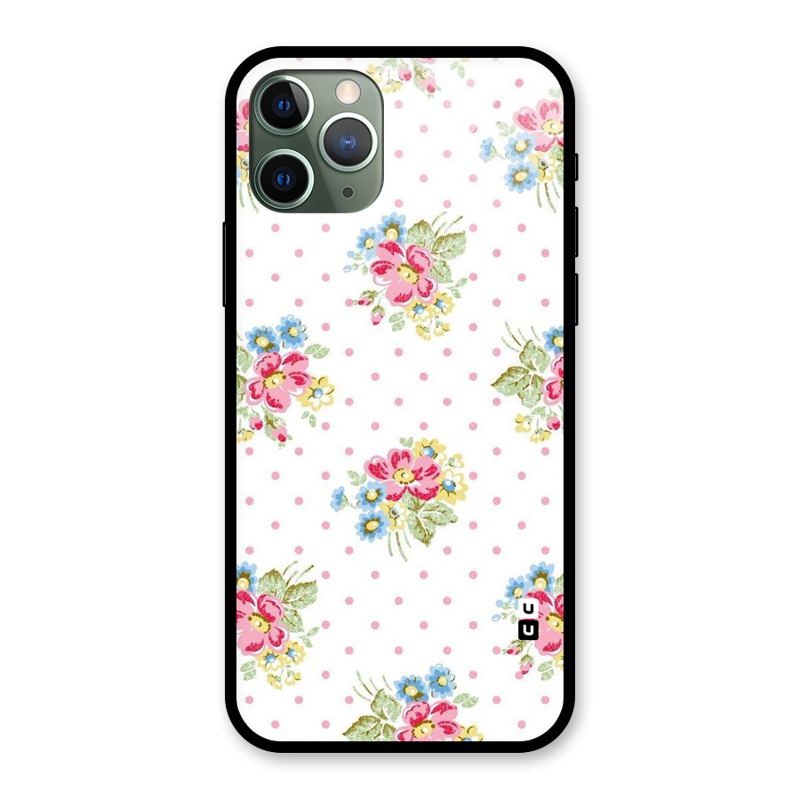 Painted Polka Floral Glass Back Case for iPhone 11 Pro