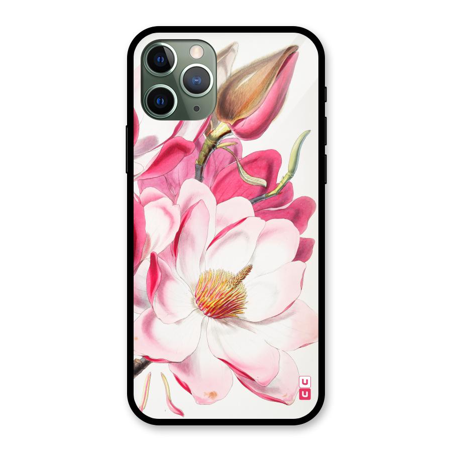 Pink Beautiful Flower Glass Back Case for iPhone 11 Pro