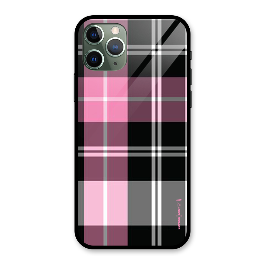 Pink Black Check Glass Back Case for iPhone 11 Pro