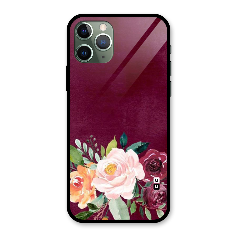 Plum Floral Design Glass Back Case for iPhone 11 Pro
