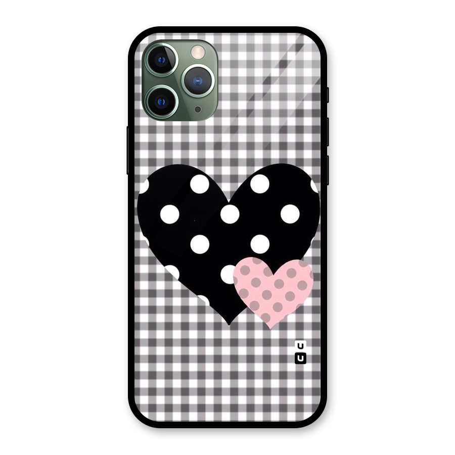 Polka Check Hearts Glass Back Case for iPhone 11 Pro