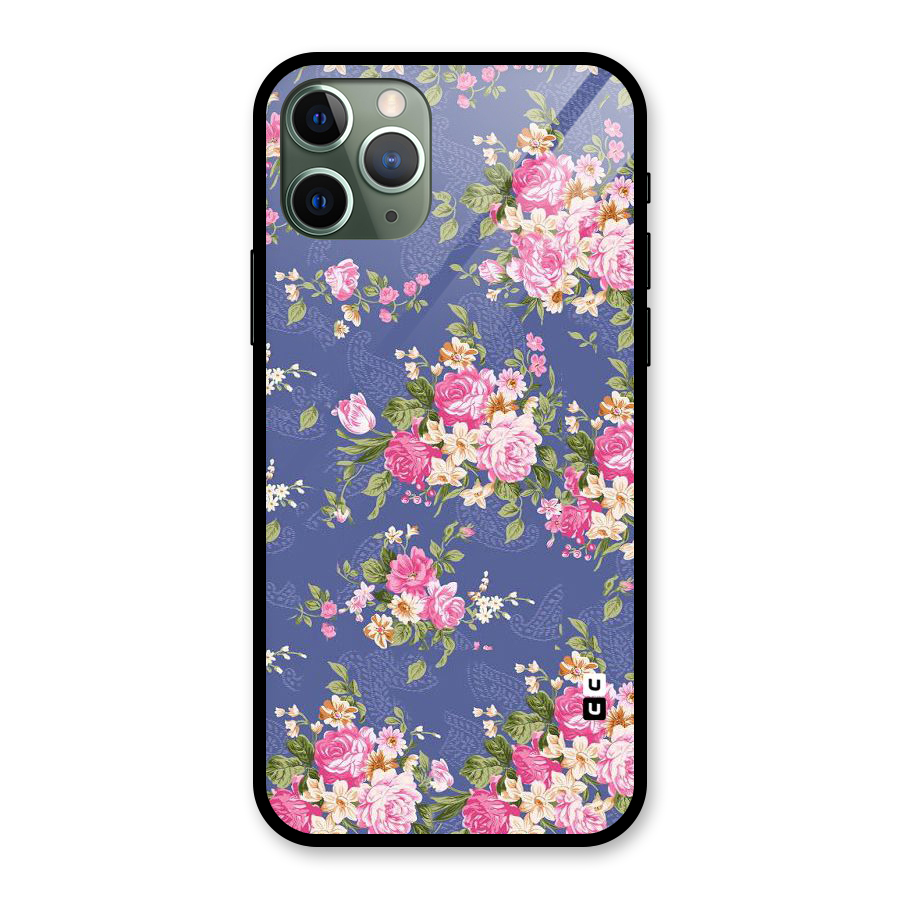 Purple Pink Floral Glass Back Case for iPhone 11 Pro