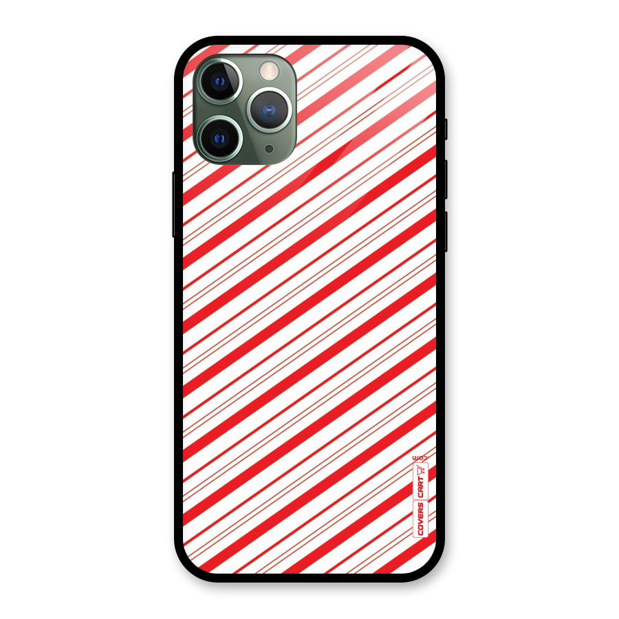 Red And White Diagonal Stripes Glass Back Case for iPhone 11 Pro