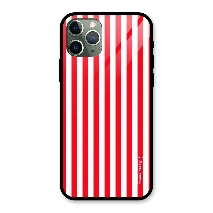 Red And White Straight Stripes Glass Back Case for iPhone 11 Pro
