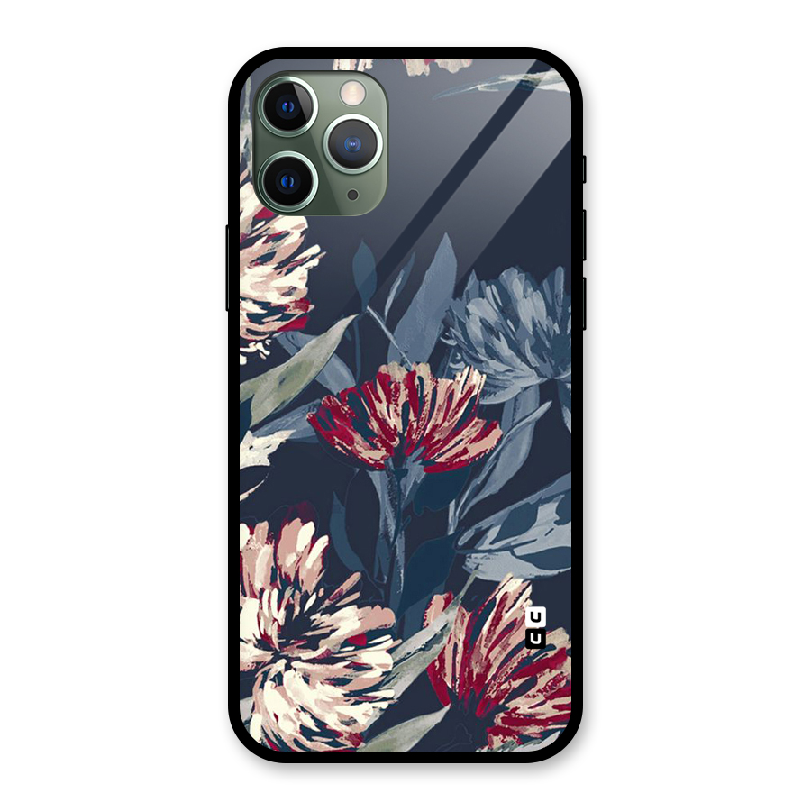 Red Rugged Floral Pattern Glass Back Case for iPhone 11 Pro