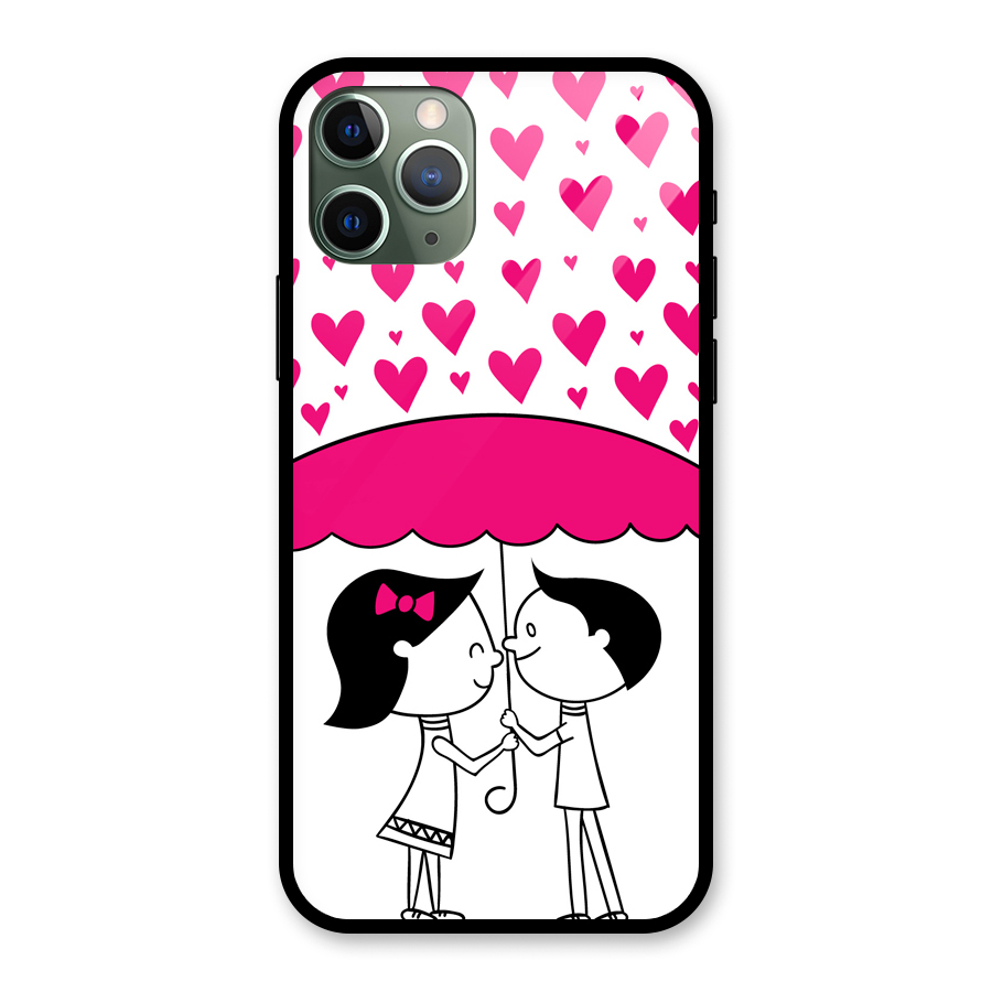 Romantic Couples with Hearts Glass Back Case for iPhone 11 Pro