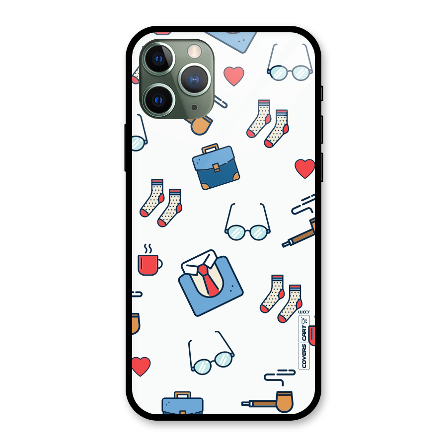 Shirt Spectacles Pattern Glass Back Case for iPhone 11 Pro