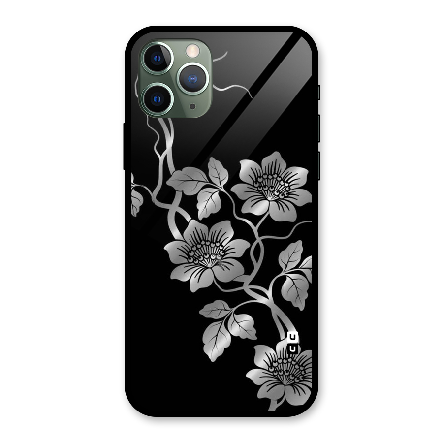 Silver Grey Flowers Glass Back Case for iPhone 11 Pro
