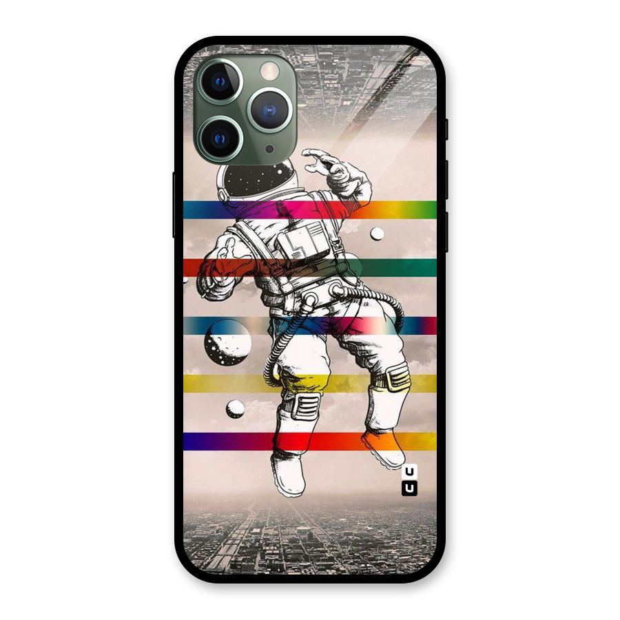 Spaceman Rainbow Stripes Glass Back Case for iPhone 11 Pro