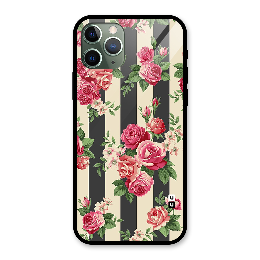 Stripes And Floral Glass Back Case for iPhone 11 Pro