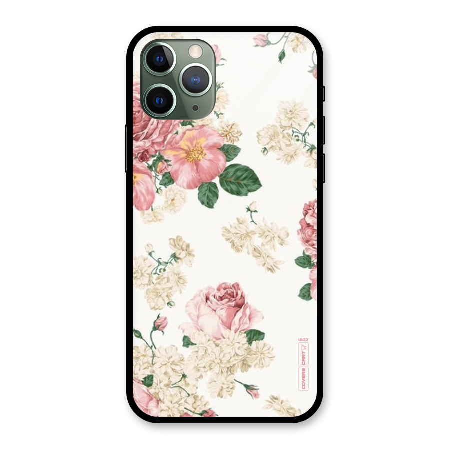 Vintage Floral Pattern Glass Back Case for iPhone 11 Pro
