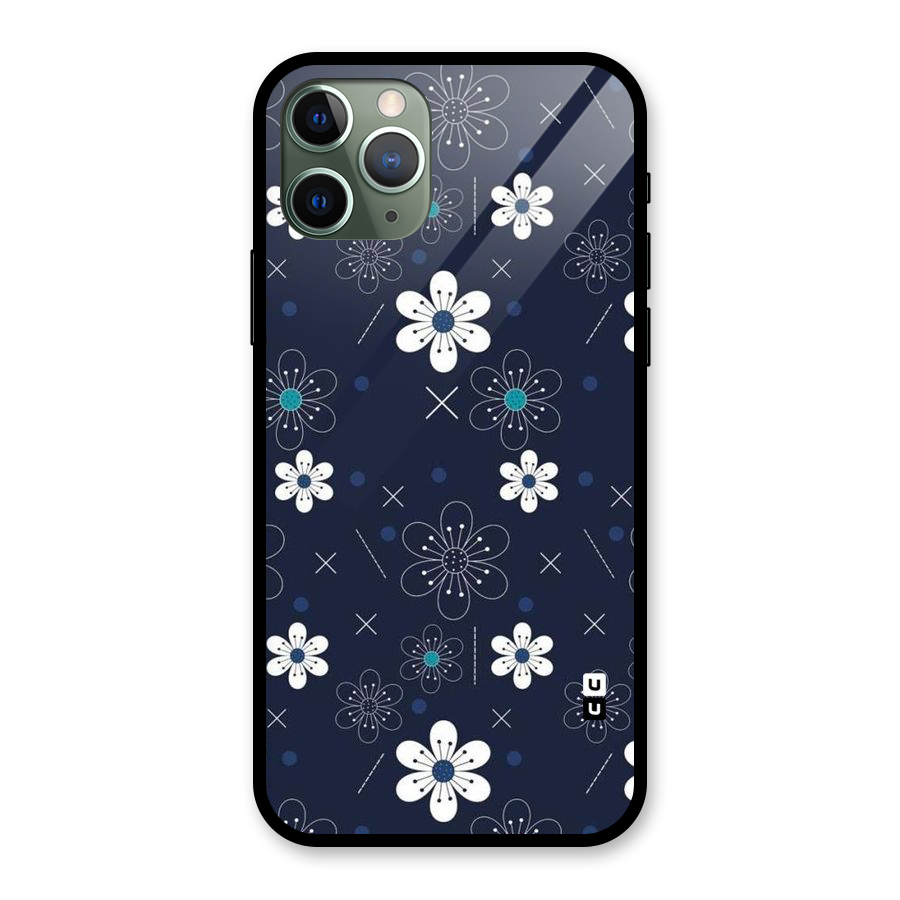 White Floral Shapes Glass Back Case for iPhone 11 Pro