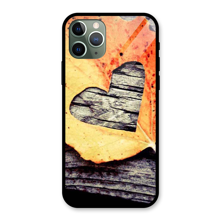 Wood Heart Leaf Glass Back Case for iPhone 11 Pro