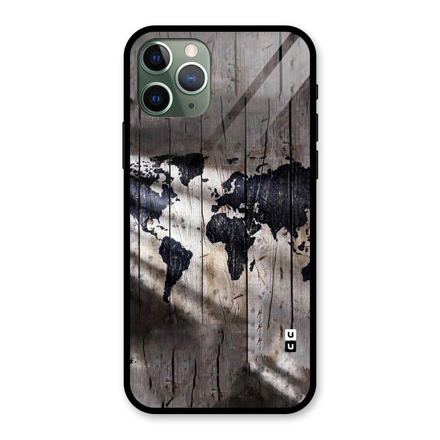 World Map Wood Design Glass Back Case for iPhone 11 Pro