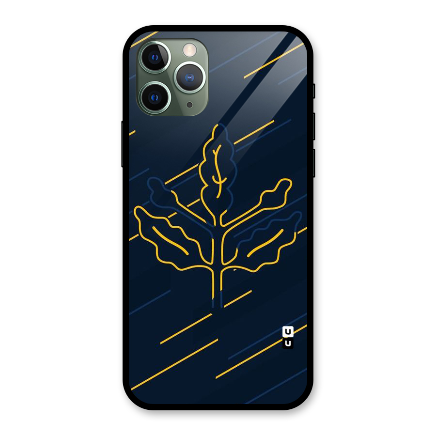 Yellow Leaf Line Glass Back Case for iPhone 11 Pro