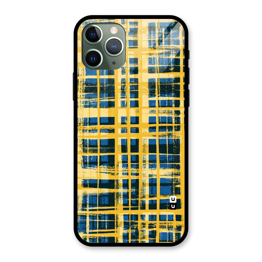 Yellow Rugged Check Design Glass Back Case for iPhone 11 Pro
