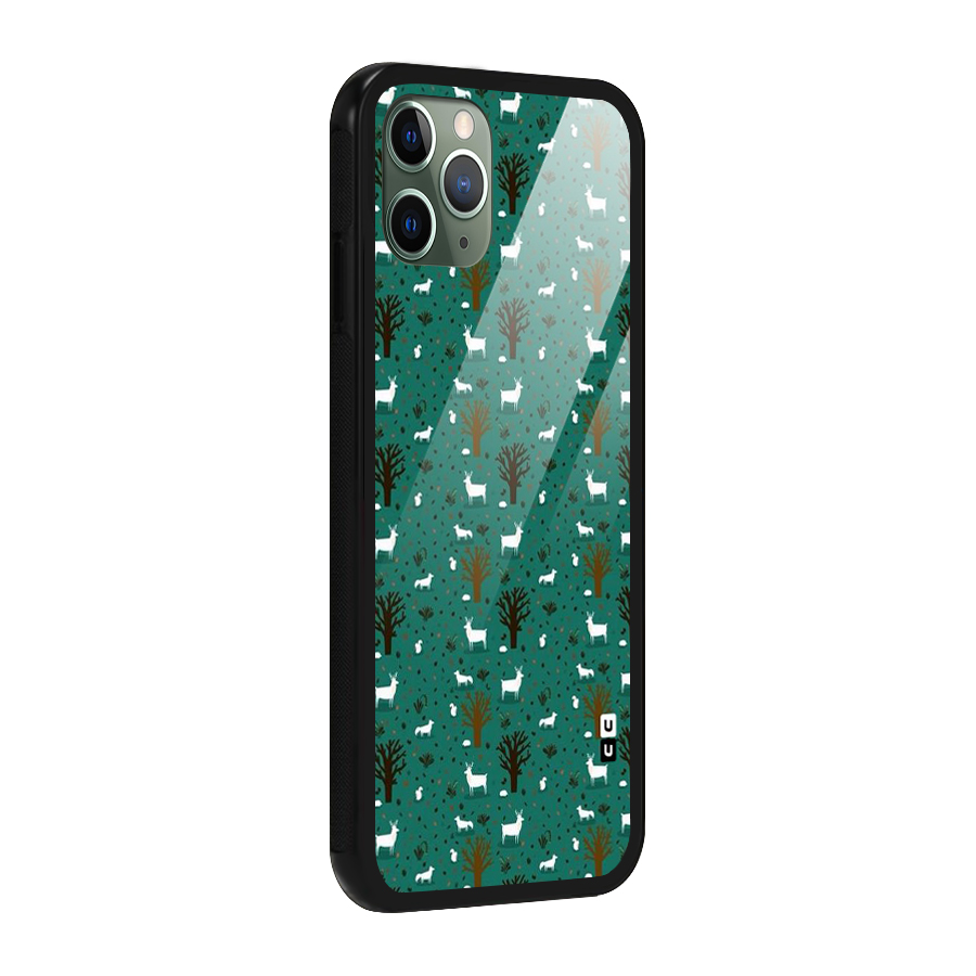 Animal Grass Pattern Glass Back Case for iPhone 11 Pro