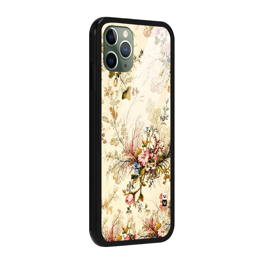 Beige Floral Glass Back Case for iPhone 11 Pro