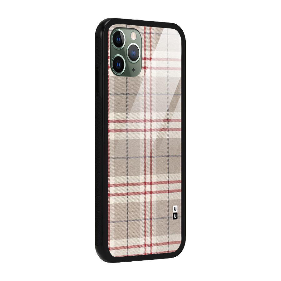 Beige Red Check Glass Back Case for iPhone 11 Pro