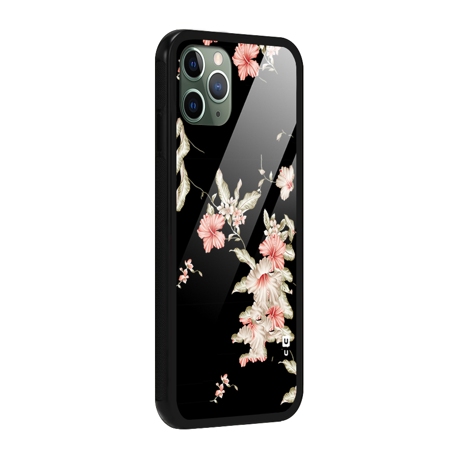 Black Floral Glass Back Case for iPhone 11 Pro
