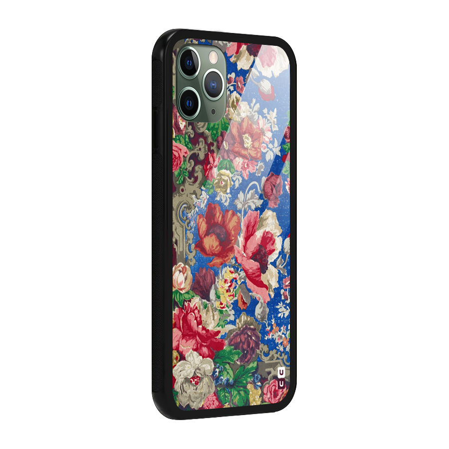 Block Printed Flowers Glass Back Case for iPhone 11 Pro