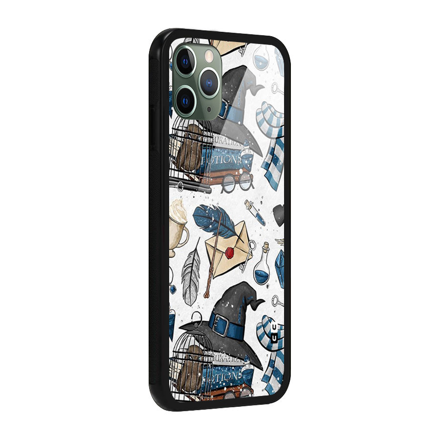 Blue Feather Hat Design Glass Back Case for iPhone 11 Pro