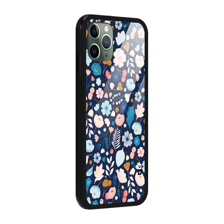 Blue Floral Glass Back Case for iPhone 11 Pro