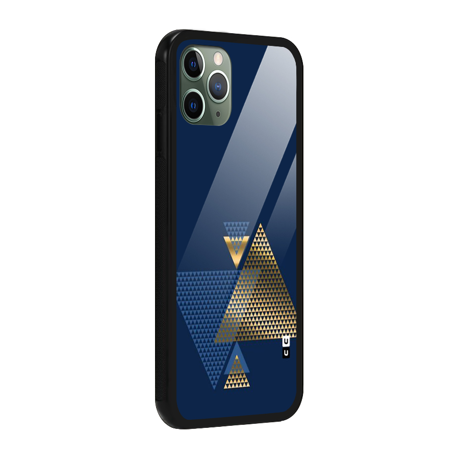 Blue Gold Triangles Glass Back Case for iPhone 11 Pro