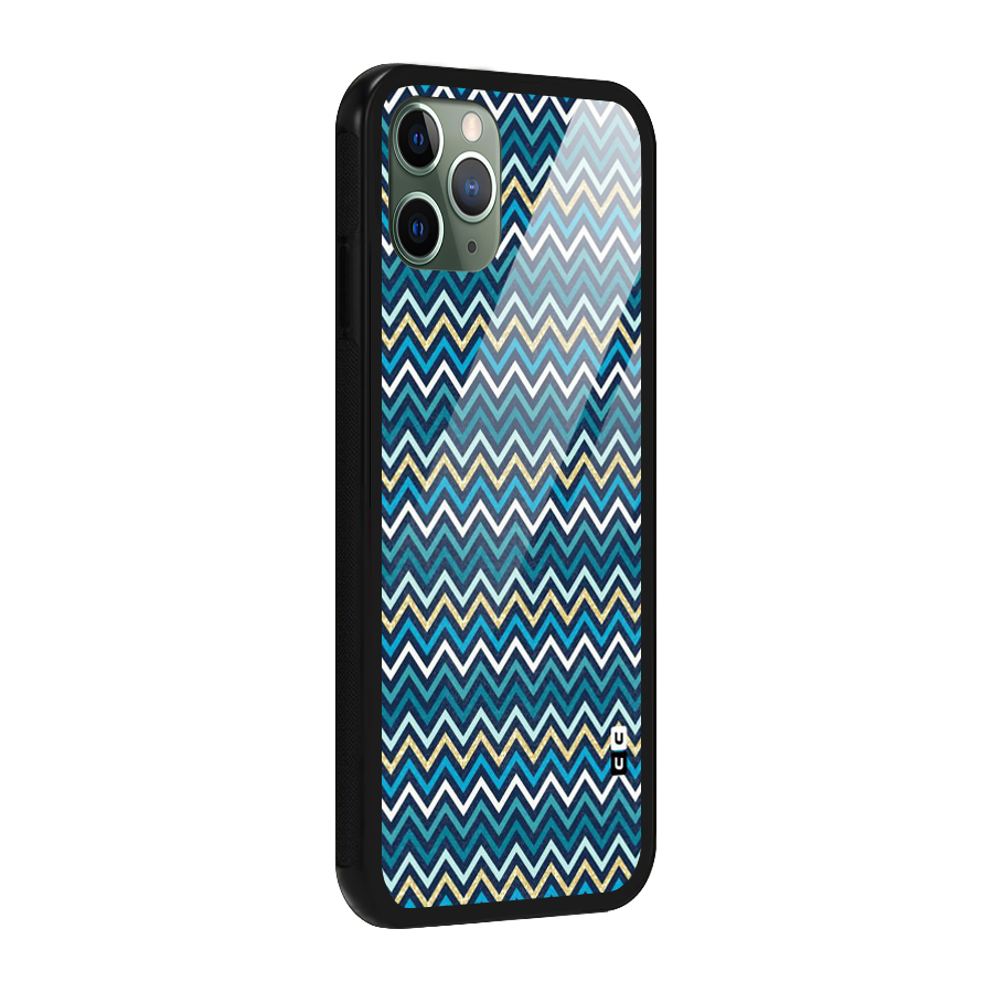Blue Shades Chevron Pattern Glass Back Case for iPhone 11 Pro