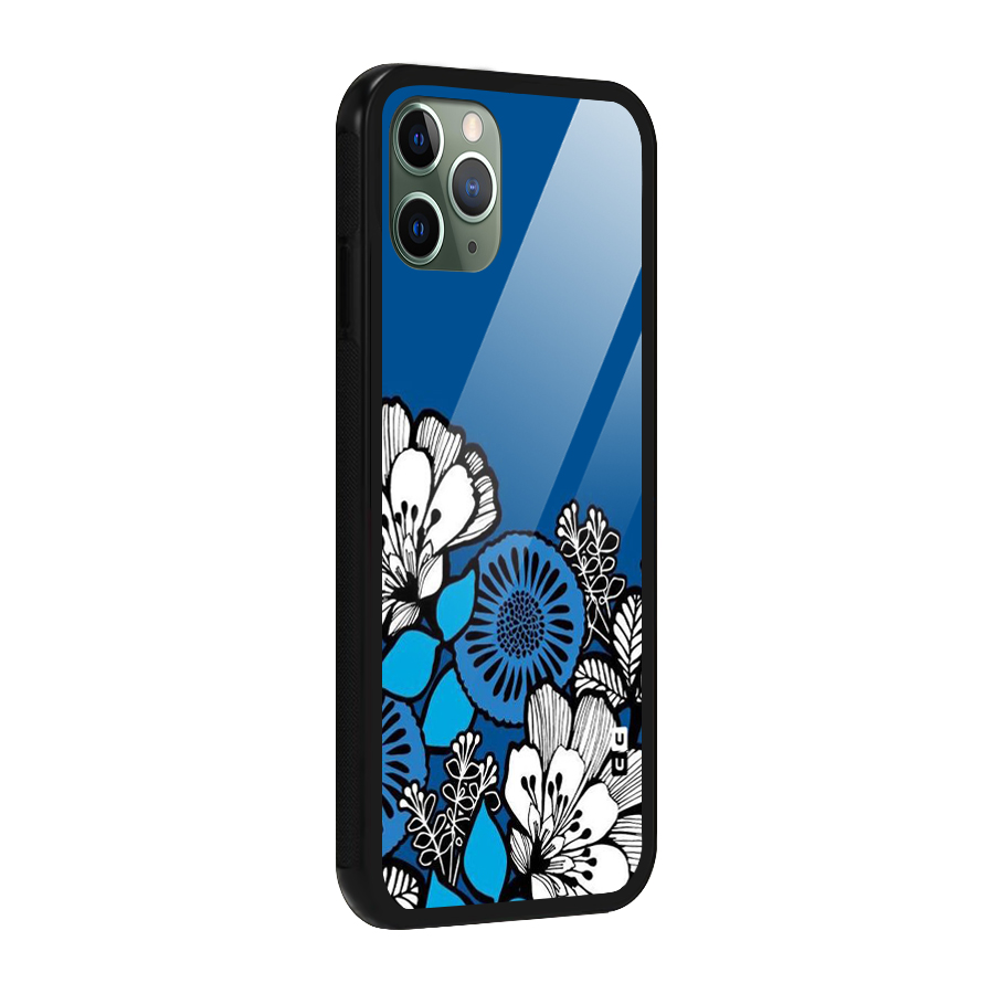Blue White Flowers Glass Back Case for iPhone 11 Pro