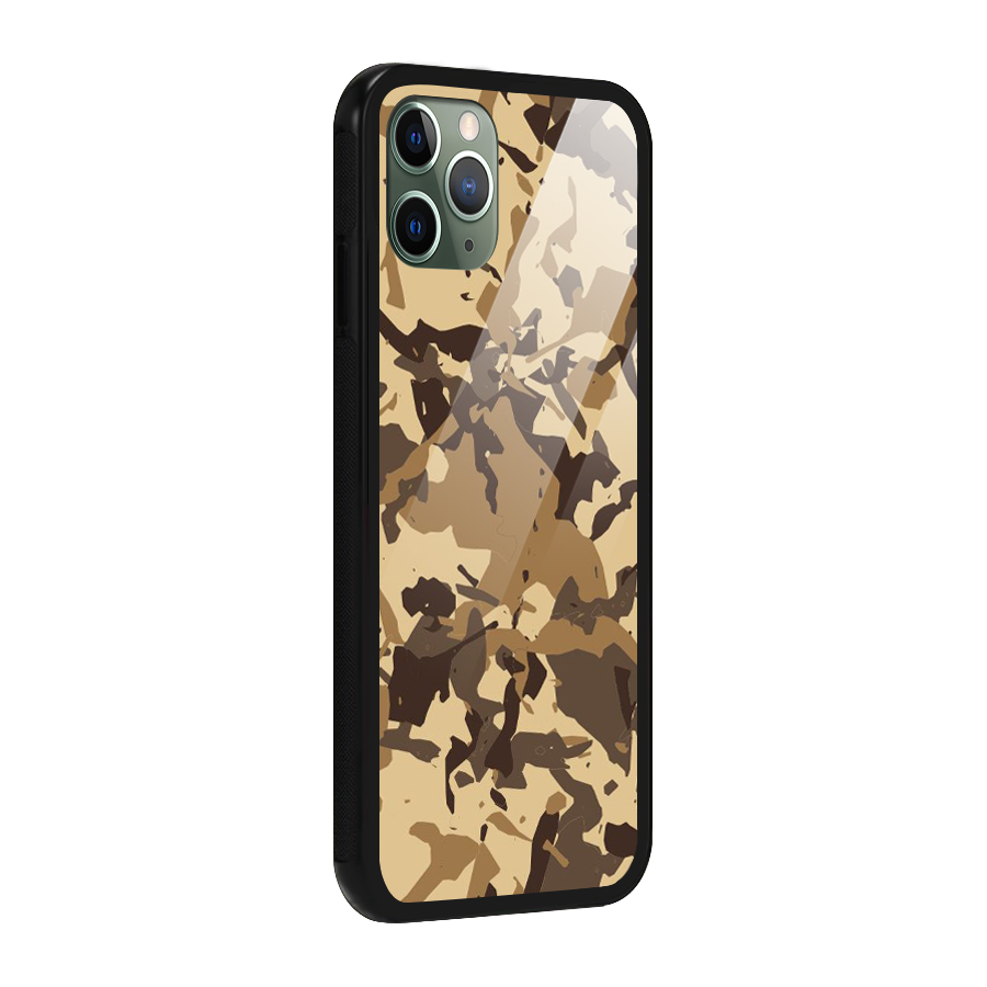 Brown Camouflage Army Glass Back Case for iPhone 11 Pro