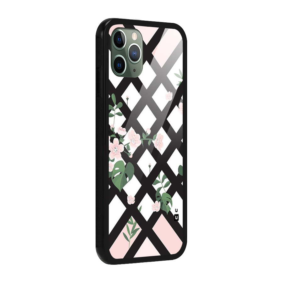 Check Floral Stripes Glass Back Case for iPhone 11 Pro