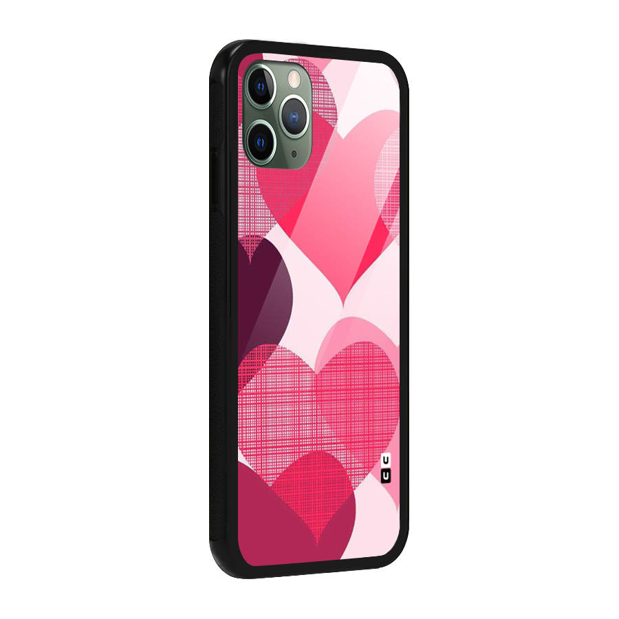 Check Pink Hearts Glass Back Case for iPhone 11 Pro