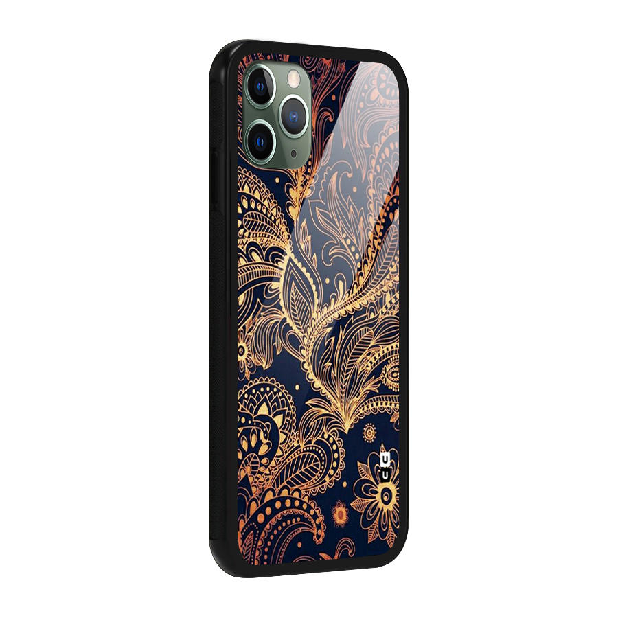 Classy Golden Leafy Design Glass Back Case for iPhone 11 Pro