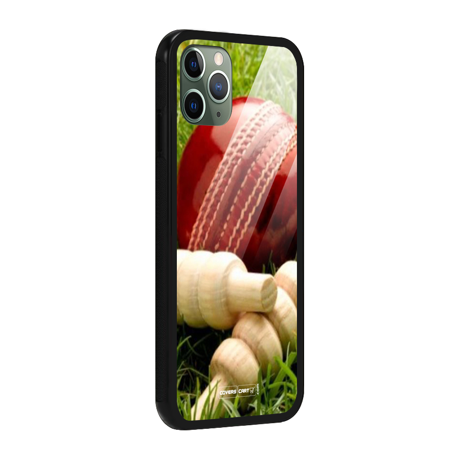Cricket Ball and Stumps Glass Back Case for iPhone 11 Pro