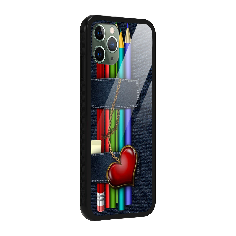 Denim Colorful Pencils Glass Back Case for iPhone 11 Pro