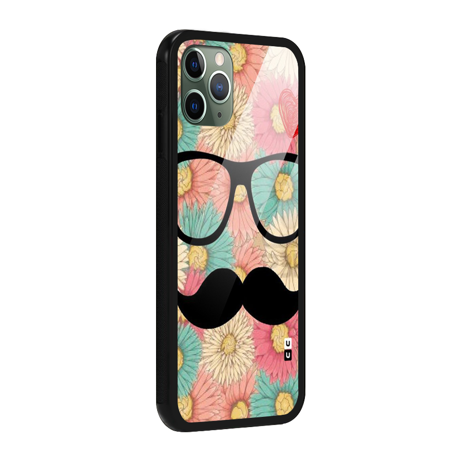 Floral Moustache Glass Back Case for iPhone 11 Pro
