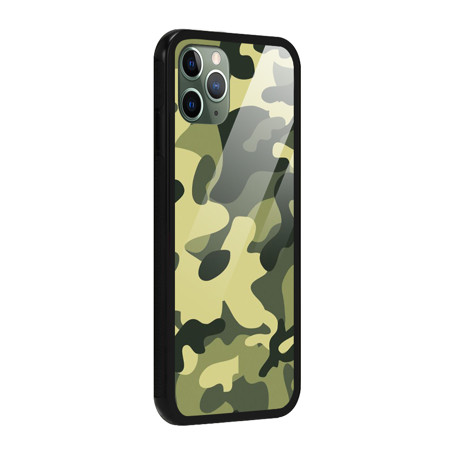 Green Military Pattern Glass Back Case for iPhone 11 Pro