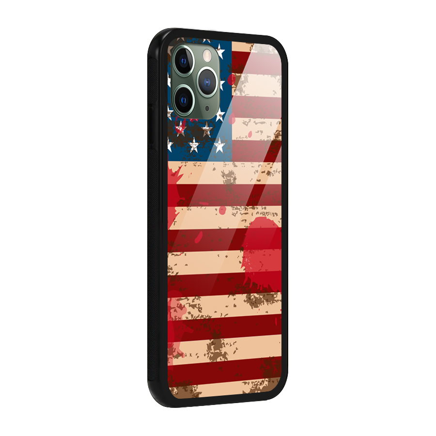 Grunge USA Flag Glass Back Case for iPhone 11 Pro