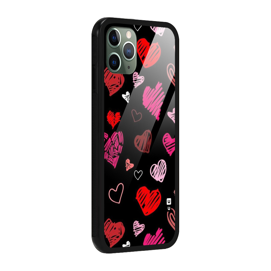 Hearts Art Pattern Glass Back Case for iPhone 11 Pro