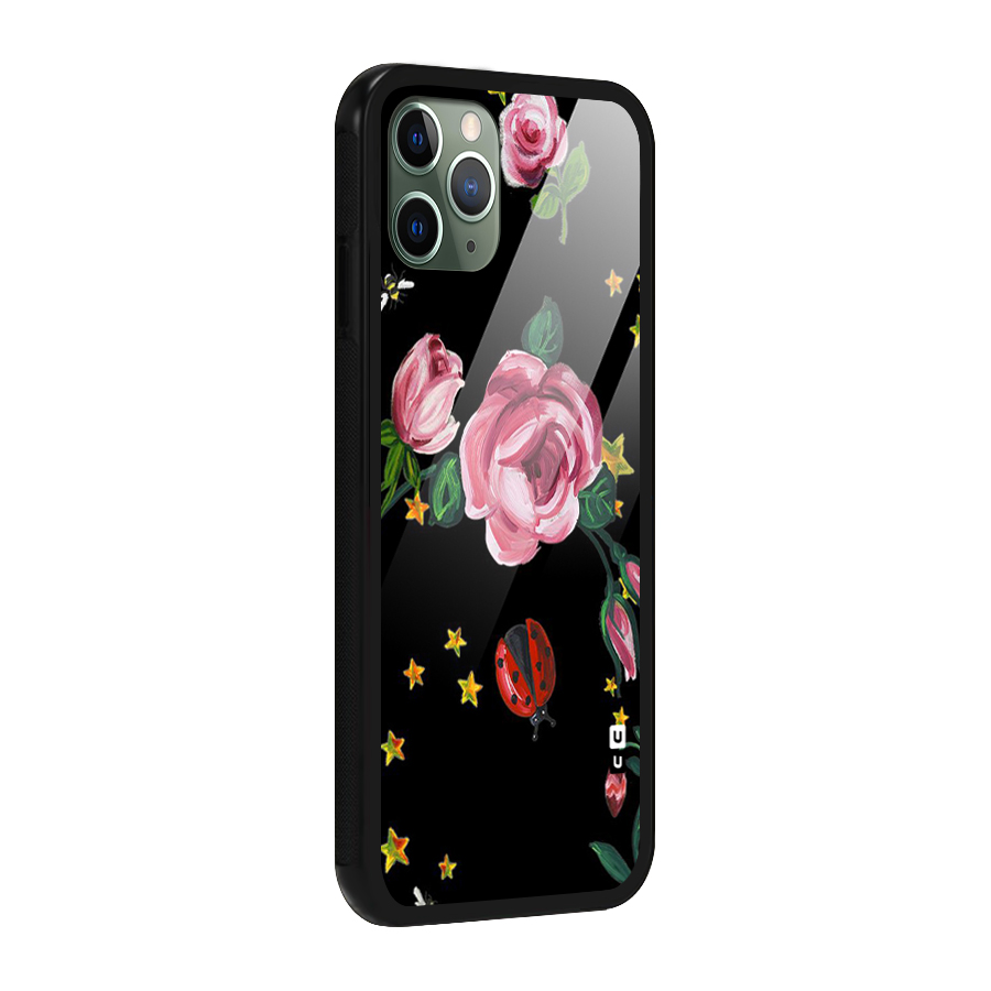 Ladybird And Floral Glass Back Case for iPhone 11 Pro