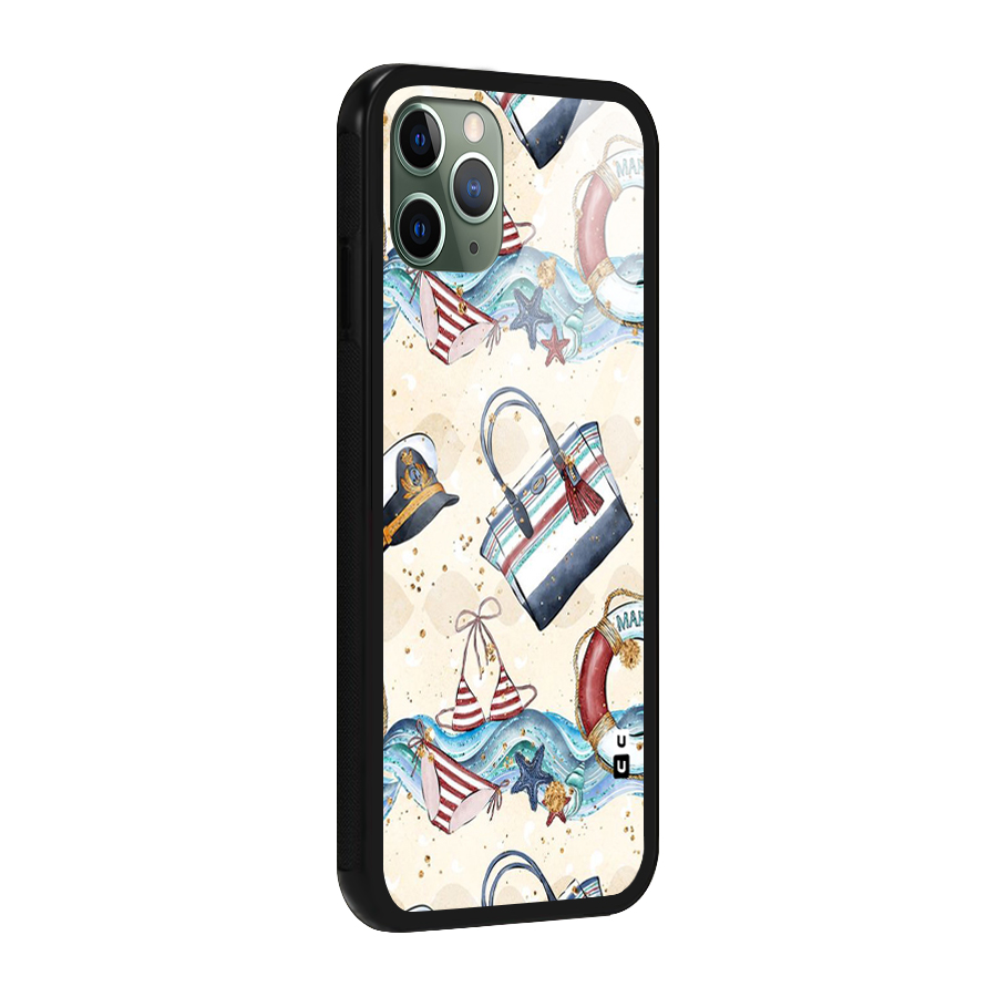 Marine Bag Design Glass Back Case for iPhone 11 Pro