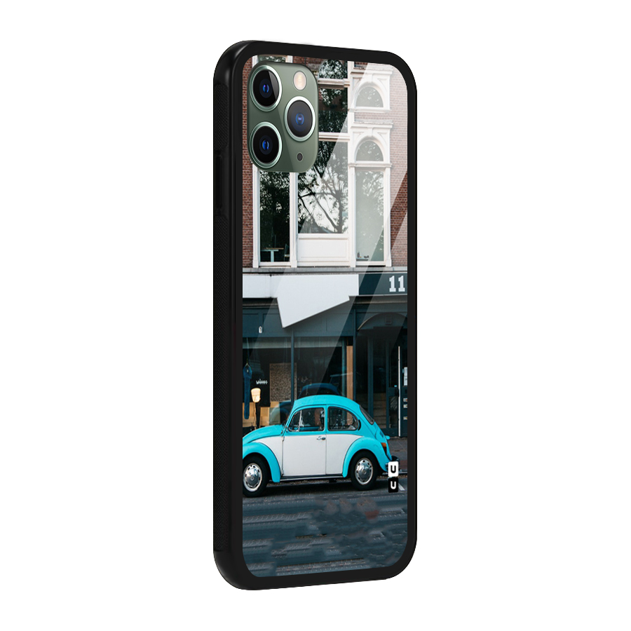 Mini Blue Car Glass Back Case for iPhone 11 Pro