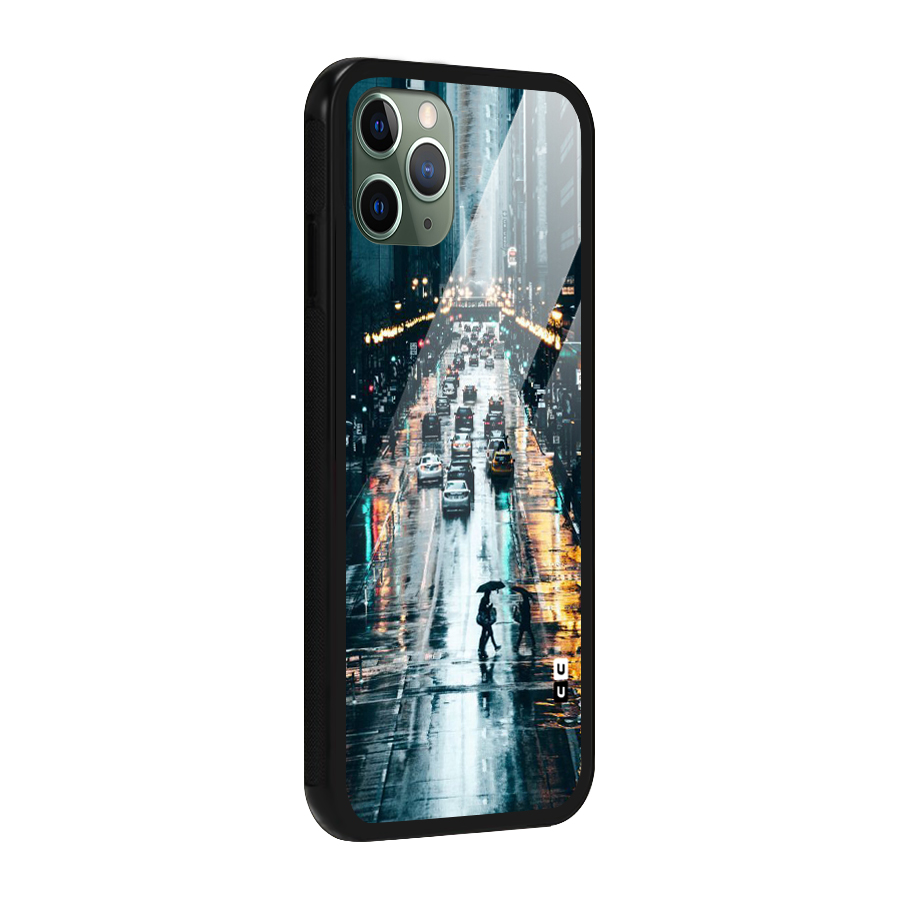NY Streets Rainy Glass Back Case for iPhone 11 Pro